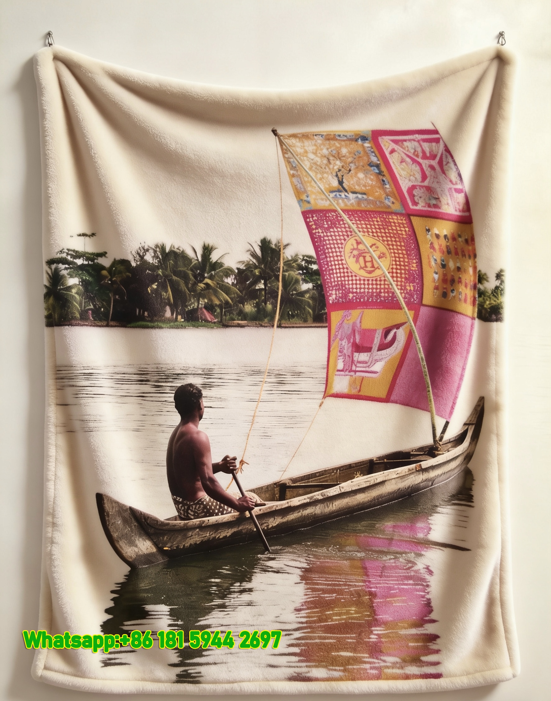 Hermès Vintage Sailboat Print Flannel Throw Blanket IMG_5151